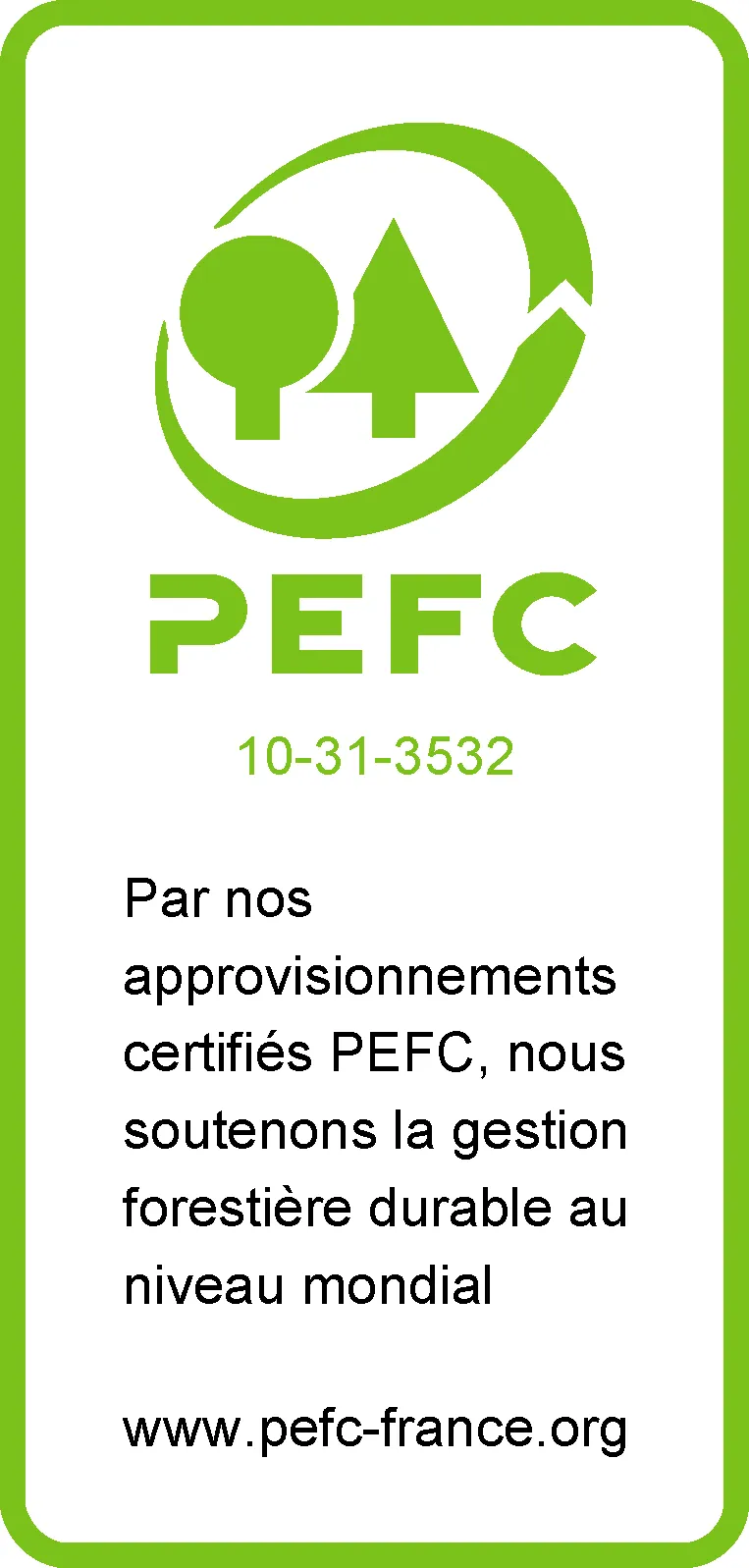 Logo PEFC – papier issu de forêts gérées durablement, certification environnementale SEPEC NUMÉRIQUE